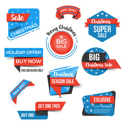 Flat design origami banners - Christmas