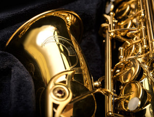 Saxophone detail close-up.
