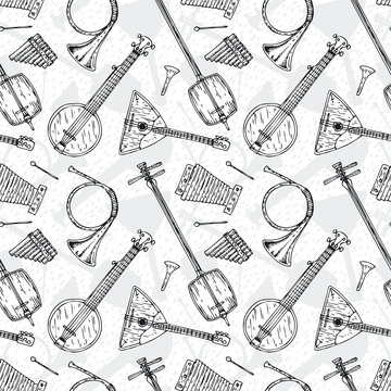 Seamless Pattern with Folk Musical Instruments