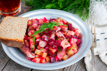 Salad with beets and salty herring