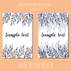 Greeting cards with roses and branches,