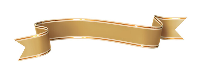 Curled golden ribbon banner with gold border - arc up and down with wavy ends - front and back