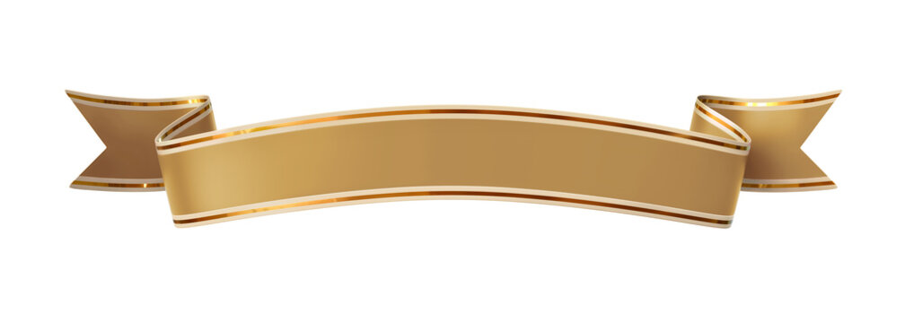 Curled golden ribbon banner with gold border - arc and wavy ends