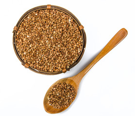wooden bowl with buckwheat