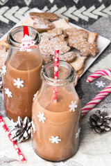 Christmas hot chocolate, sweet cookies  and colorful decorations