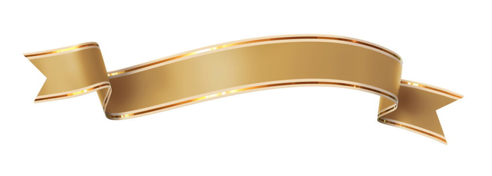 Curled golden ribbon banner with gold border - arc up and wavy ends - front and back
