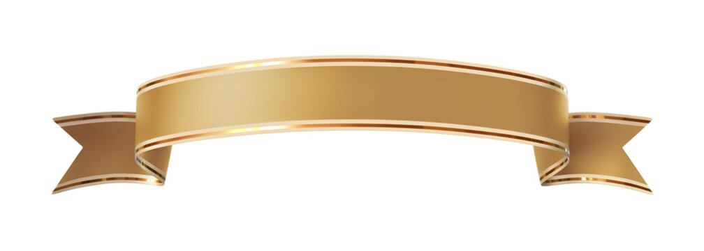 Curled golden ribbon banner with gold border - arc up and wavy ends