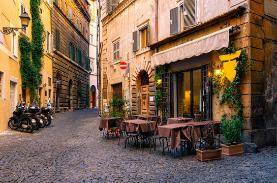 Fototapeta View of old cozy street in Rome, Italy