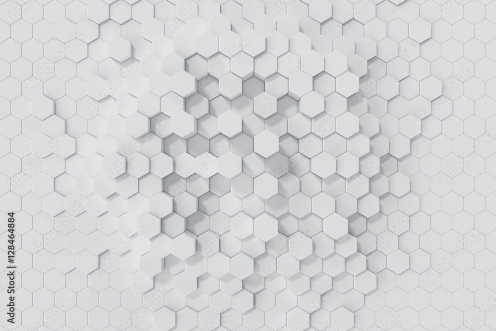 Poster white geometric hexagonal abstract background. 3d rendering