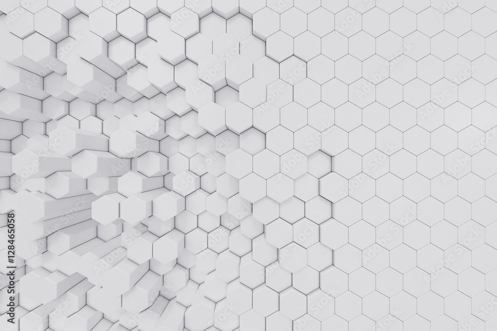 Aufkleber white geometric hexagonal abstract background. 3d rendering