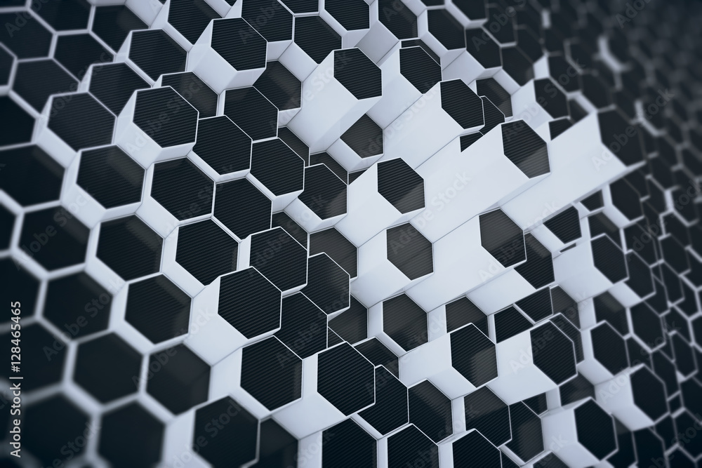 Aufkleber black-white geometric hexagonal abstract background. 3d rendering