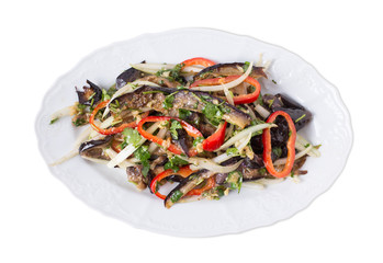 Grilled eggplants with paprika and onions.