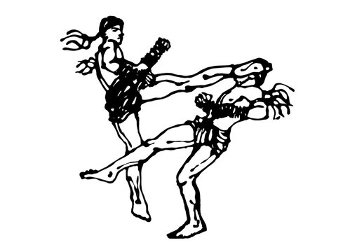 muay thai, thai boxing kick fighting vector hand drawn