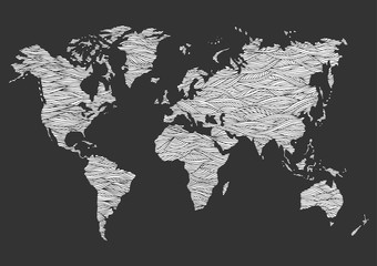 world map hand drawn wave design vector illustration