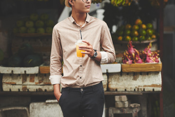 Enjoying glass of juice