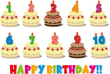 Birthday cake illustration(1-10) [vector]