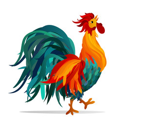 Rooster. Vector. Colorful rainbow. Symbol 2017. Isolated Cockerel on a white background