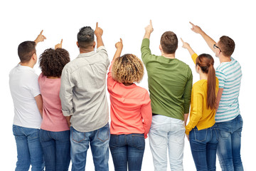 group of people pointing to something