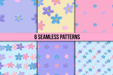 Seamless forget-me-not pattern set