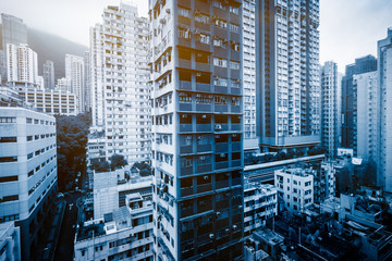 high angle view of financial district in Hong Kong,China.