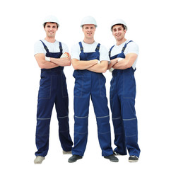 Group of professional industrial workers. Isolated over white background.