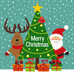 Christmas  greeting card with Santa and deer - vector illustration, eps
