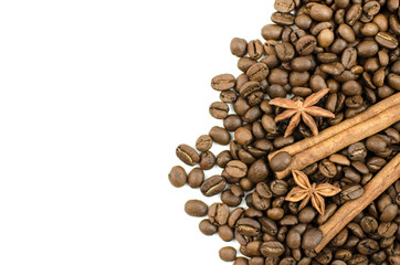 Obraz premium Coffee beans and spices on a white background