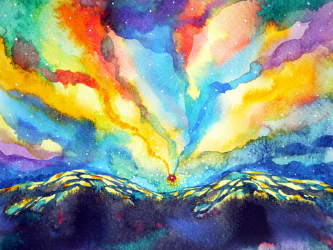 abstract mountain sky watercolor painting color colorful background