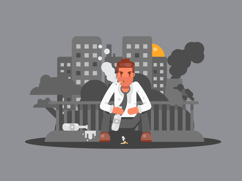 Man have in depression, alcoholism, smoking Vicious habits