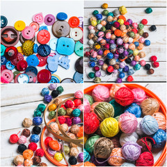 Fototapeta na wymiar Knitting and crocheting in the collage