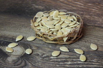 Pumpkin seeds in basket