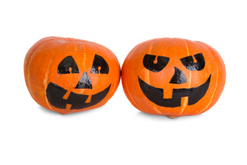 Funny Jack-o-lantern pumpkins on white background