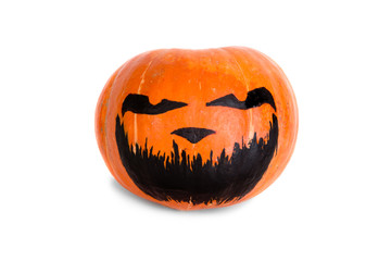 Funny Jack-o-lantern pumpkin on white background