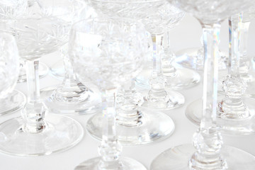 beautiful crystal glasses  white background