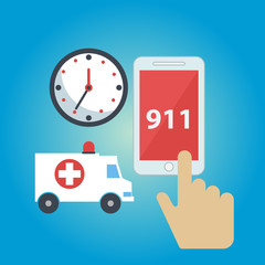 Call ambulance car via mobile phone medical paramedic emergency vector illustration