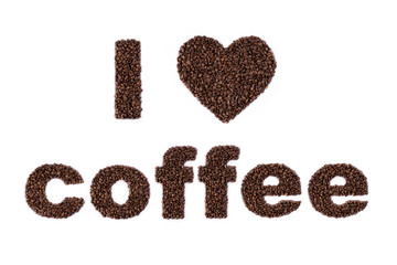 i love coffee written in beans isolated on a white background