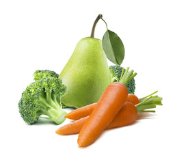 Green pear broccoli carrot 2 isolated on white background