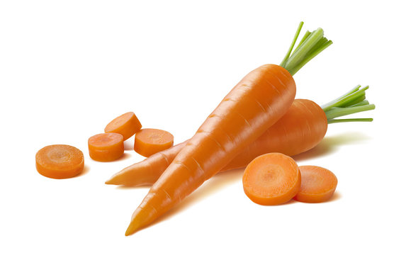 Long fresh carrots isolated on white background