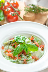 Ravioli pasta from green dough stuffing