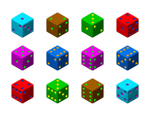 Dice set. 3d Vector colorful illustration.3d isometric style.