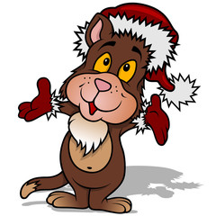 Cute Cat with Santa Hat - Christmas Cartoon Illustration, Vector