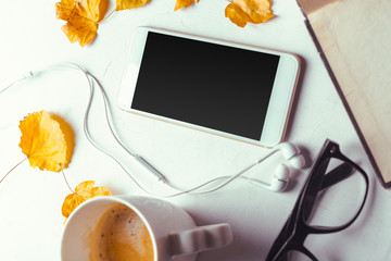 Top view smartphone mock up template with black screen