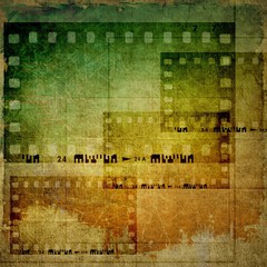 Vintage film strip background. Sepia, yellow and green tones.
