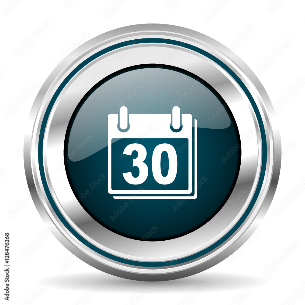Aufkleber Calendar vector icon. Chrome border round web button. Silver metallic pushbutton.