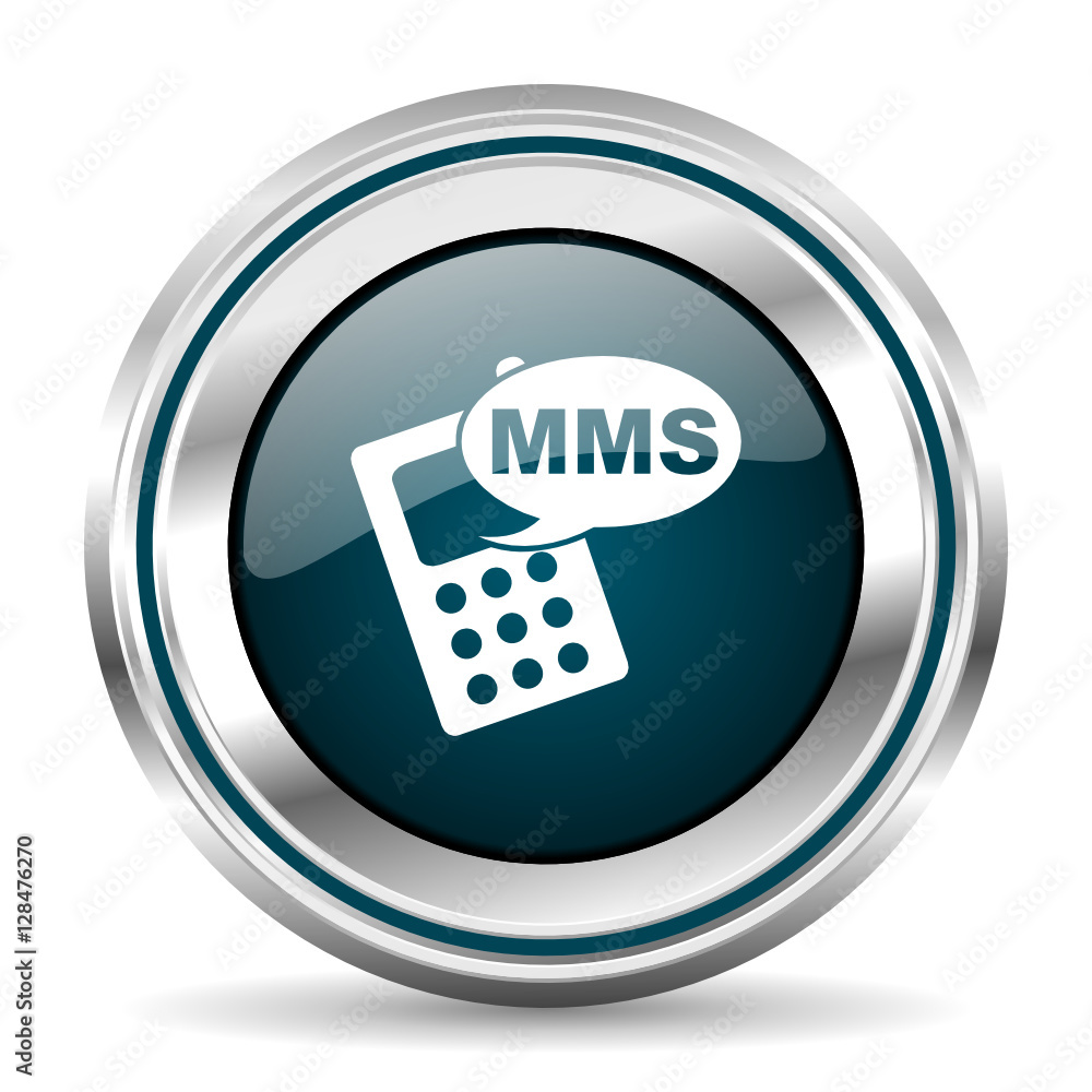 Aufkleber MMS vector icon. Chrome border round web button. Silver metallic pushbutton.
