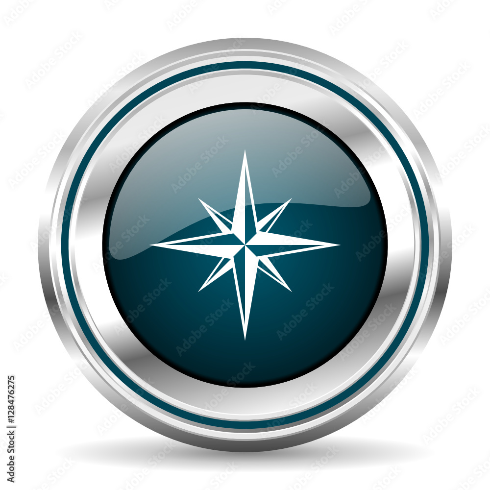 Poster Compass vector icon. Chrome border round web button. Silver metallic pushbutton.