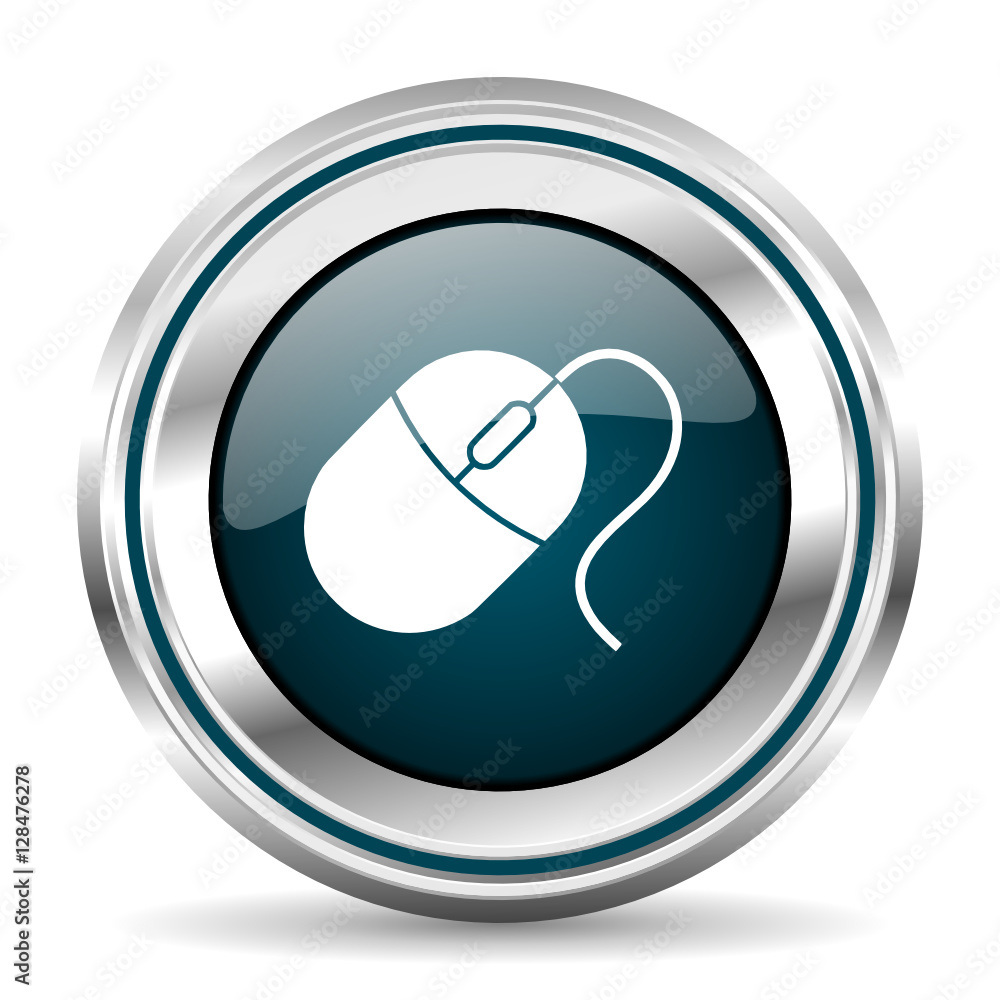 Poster Mouse vector icon. Chrome border round web button. Silver metallic pushbutton.