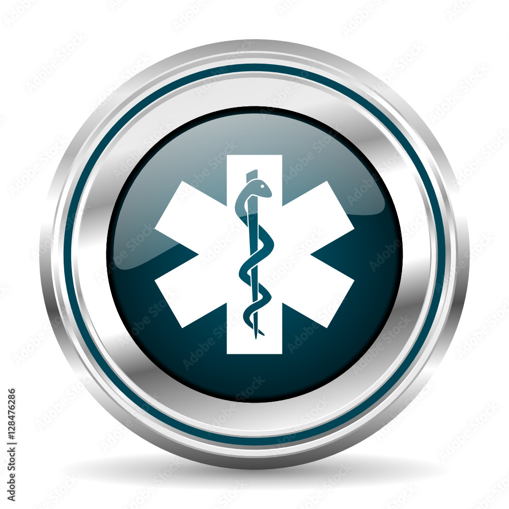 Aufkleber hospital vector icon. chrome border round web button. silver metallic pushbutton.