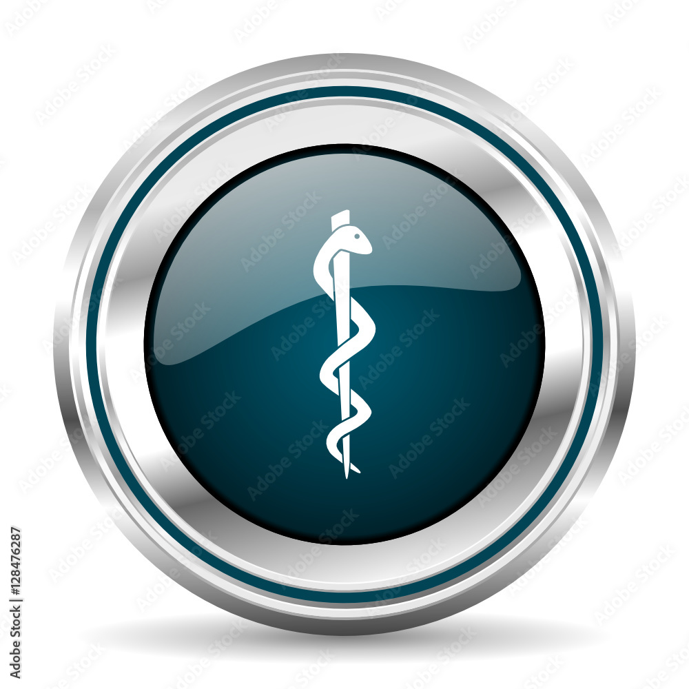 Aufkleber Hospital vector icon. Chrome border round web button. Silver metallic pushbutton.