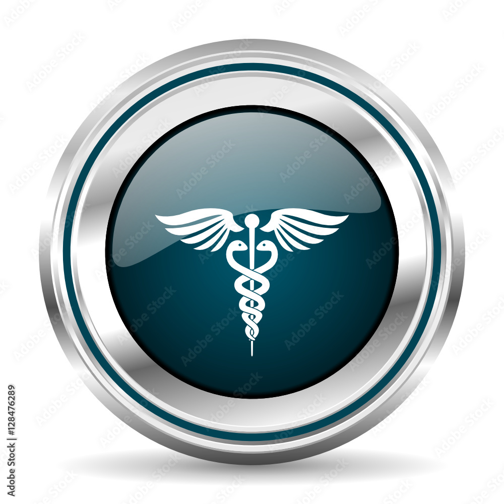 Aufkleber Hospital vector icon. Chrome border round web button. Silver metallic pushbutton.